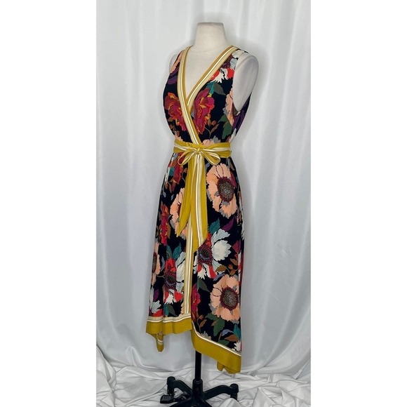 Anthropologie MAEVE Botanica Floral Dress Handkerchief Hem Faux Wrap Size 2 - Picture 7 of 16